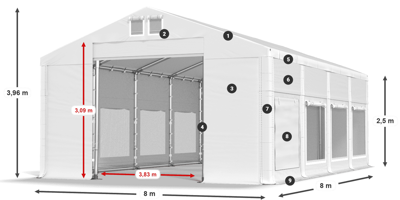 Acoperiș: FR 620 PVC Pereţi: SD 500 PVC legenda 2.5m