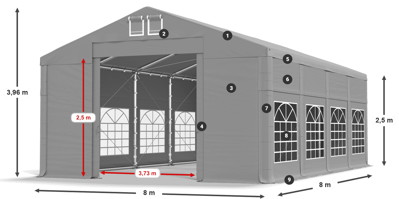 Acoperiș: FR 620 PVC Pereţi: SD 500 PVC legenda 2.5m