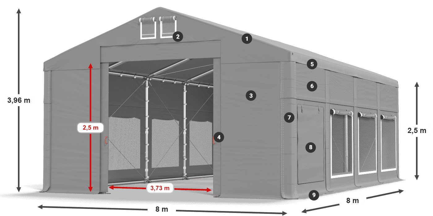 Acoperiș: FR 620 PVC Pereţi: SD 500 PVC legenda 2.5m