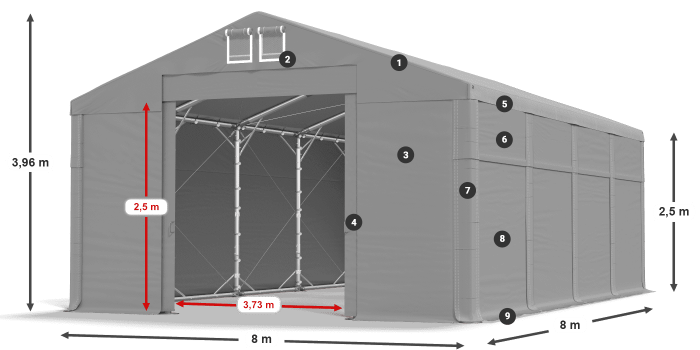 Acoperiș: MS 580 PVC Pereţi: FR 620 PVC legenda 2.5m