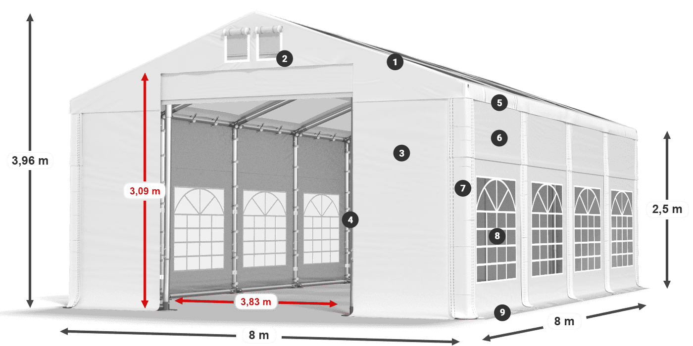 Acoperiș: MS T 580 PVC Pereţi: FR 620 PVC legenda 2.5m