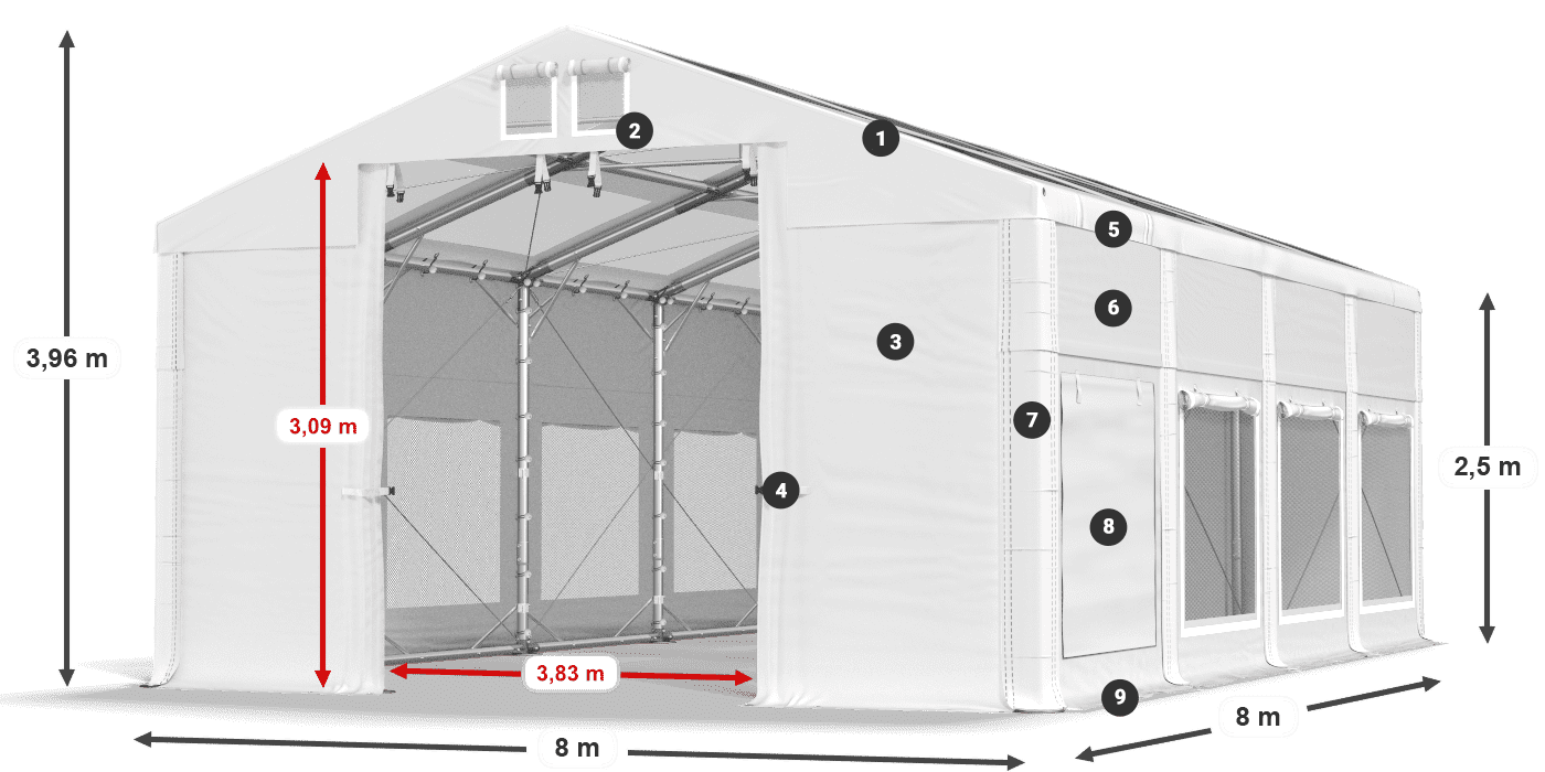 Acoperiș: MS T 580 PVC Pereţi: SD M 500 PVC legenda 2.5m