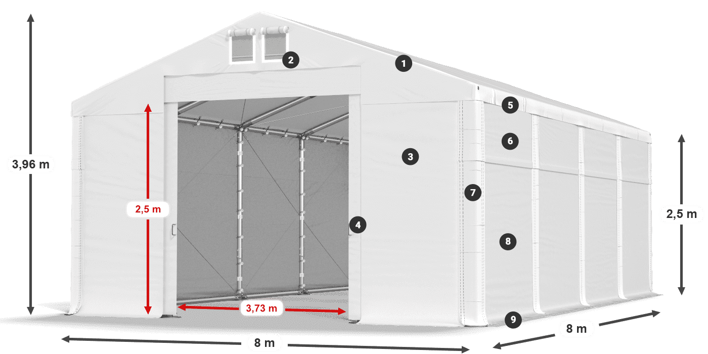 Acoperiș: MS 580 PVC Pereţi: SD 500 PVC legenda 2.5m