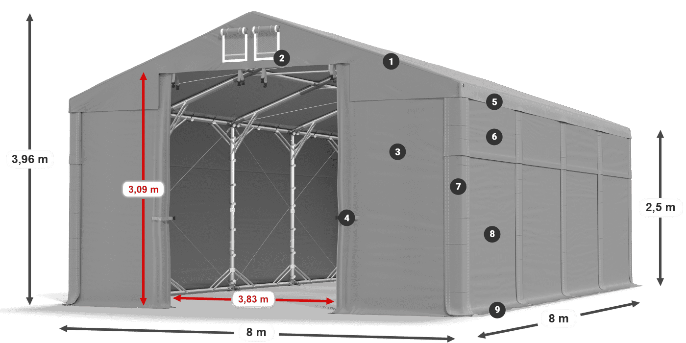 Acoperiș: SD 560 PVC Pereţi: FR 620 PVC legenda 2.5m