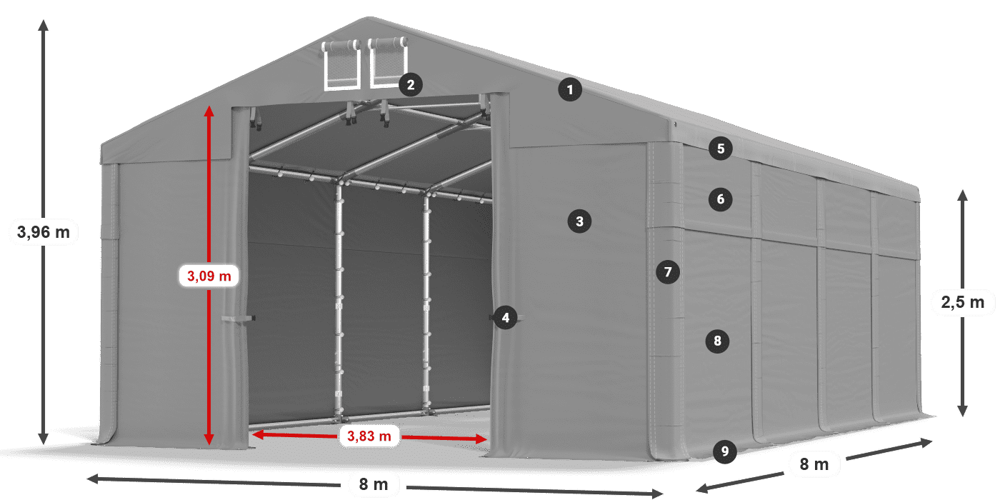 Acoperiș: SD 560 PVC Pereţi: FR 620 PVC legenda 2.5m
