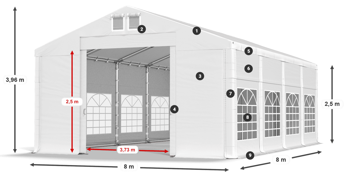 Acoperiș: SD 560 PVC Pereţi: FR 620 PVC legenda 2.5m