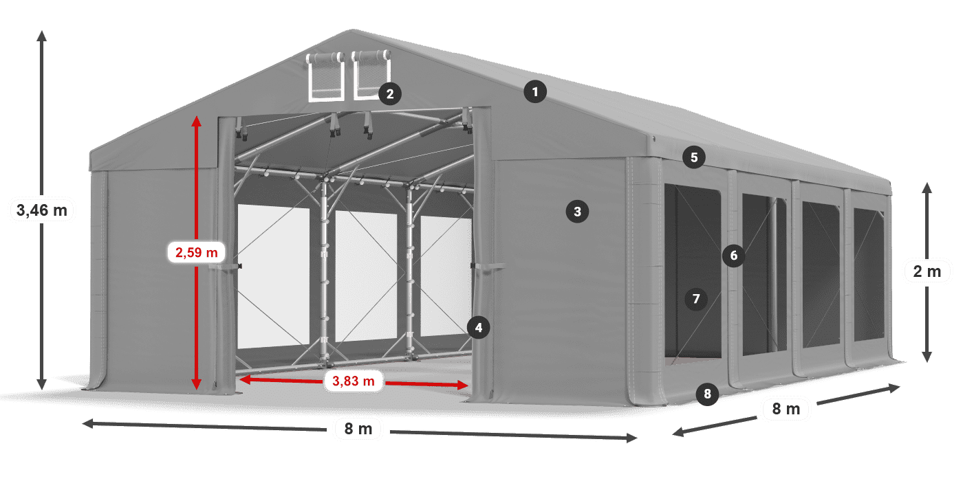 Acoperiș: FR 620 PVC Pereţi: MS 580 PVC 2m legenda