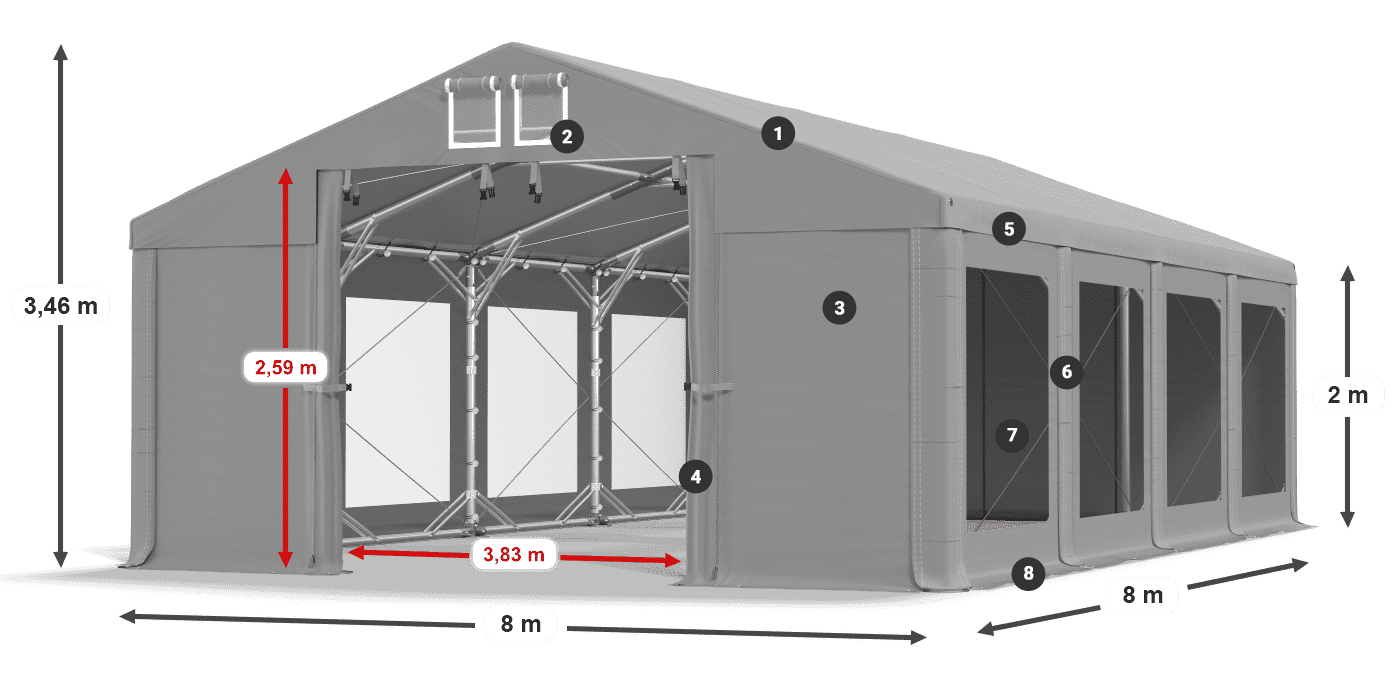 Acoperiș: FR 620 PVC Pereţi: MS 580 PVC 2m legenda