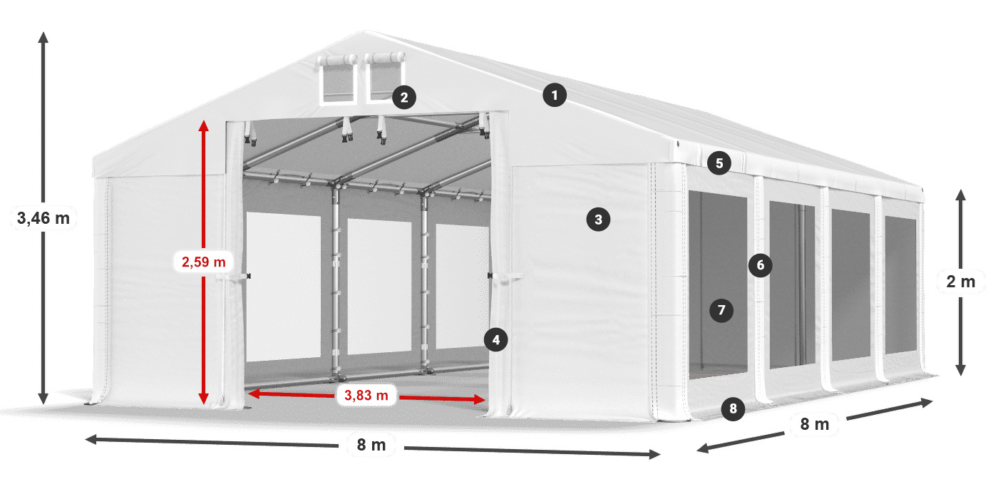 Acoperiș: FR 620 PVC Pereţi: MS 580 PVC 2m legenda