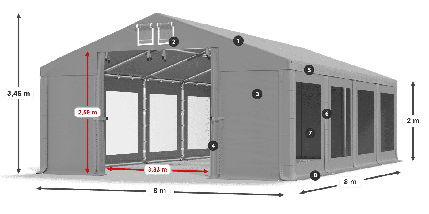 Acoperiș: FR 620 PVC Pereţi: MS 580 PVC 2m legenda