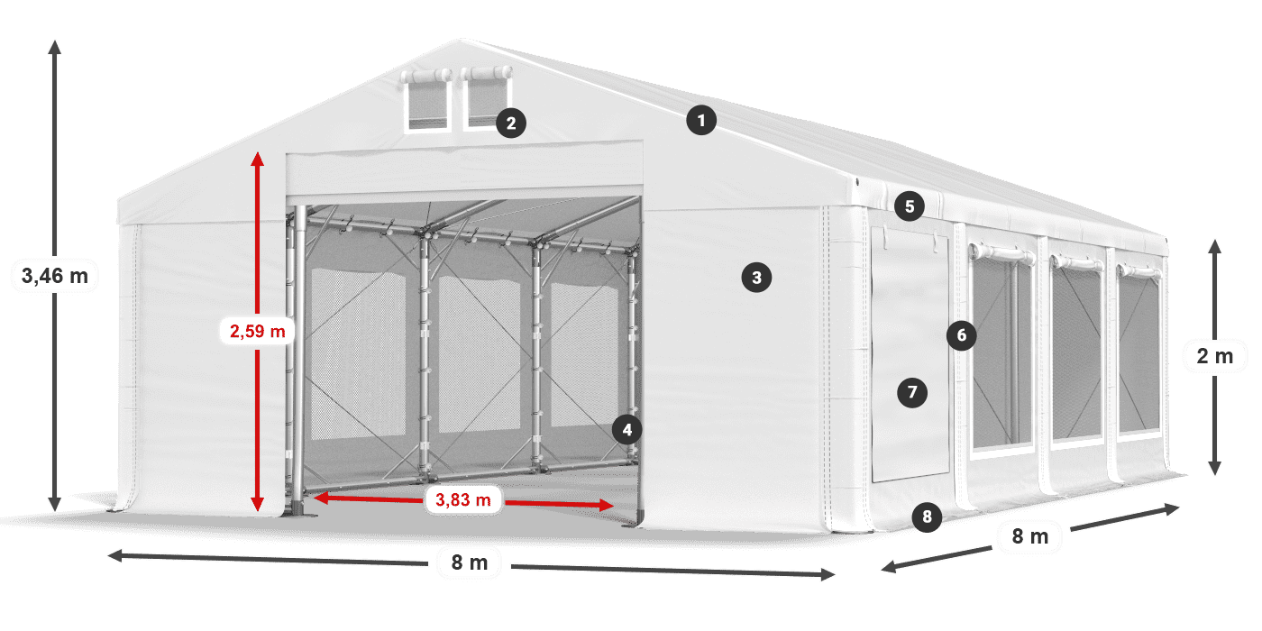 Acoperiș: FR 620 PVC Pereţi: SD 500 PVC 2m legenda