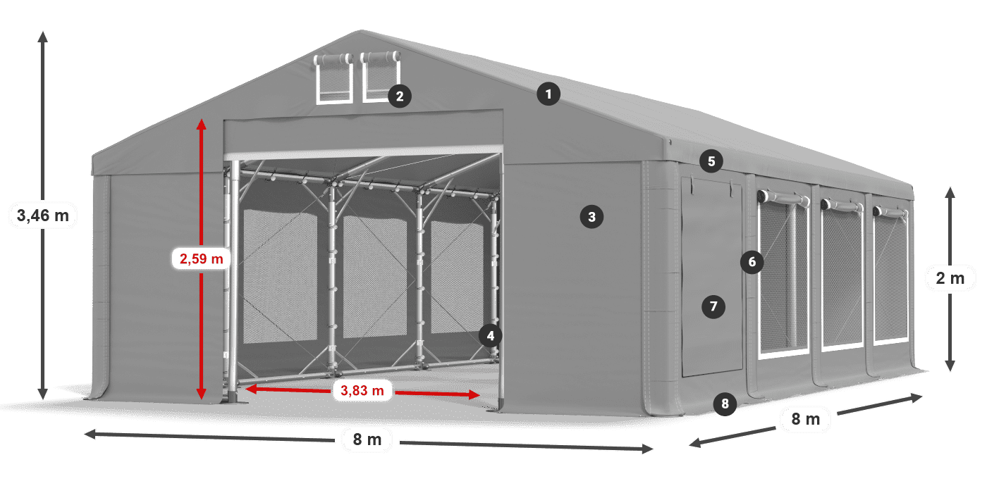 Acoperiș: FR 620 PVC Pereţi: SD 500 PVC 2m legenda