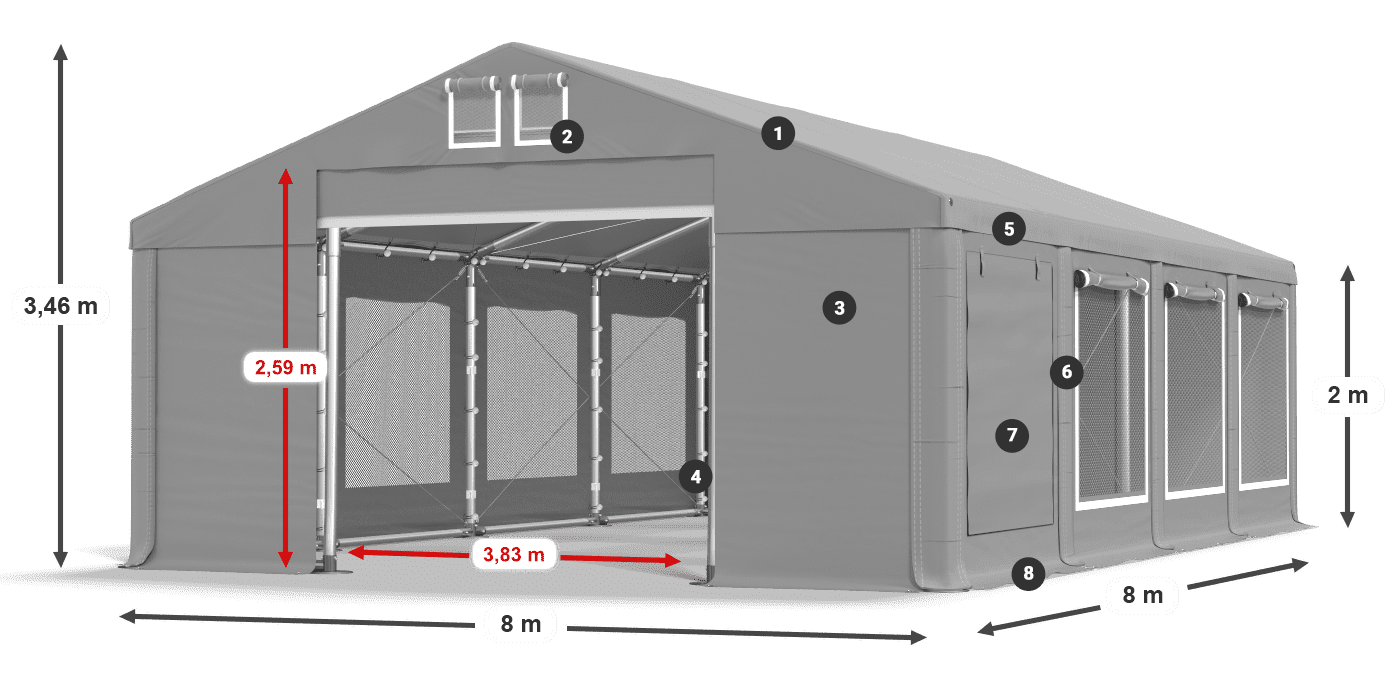 Acoperiș: FR 620 PVC Pereţi: SD 500 PVC 2m legenda