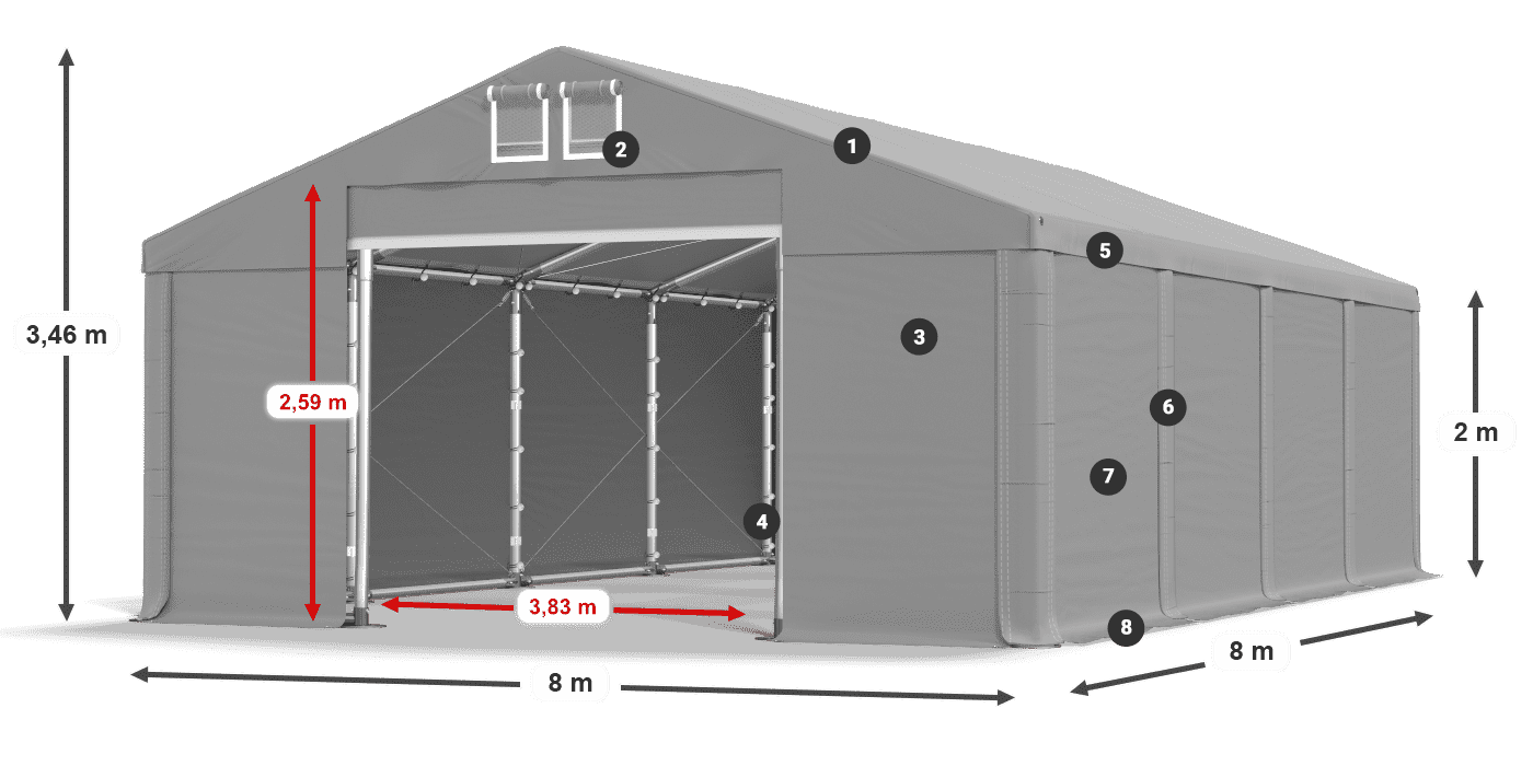 Acoperiș: MS 580 PVC Pereţi: FR M 620 PVC 2m legenda