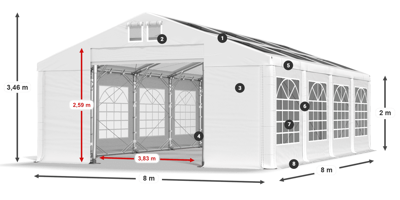 Acoperiș: MS 580 PVC Pereţi: SD 500 PVC 2m legenda