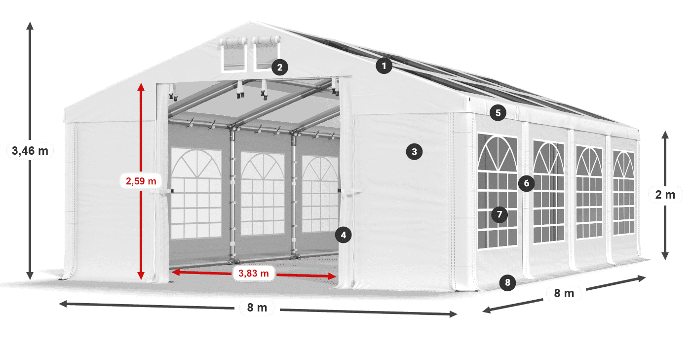 Acoperiș: MS 580 PVC Pereţi: SD 500 PVC 2m legenda