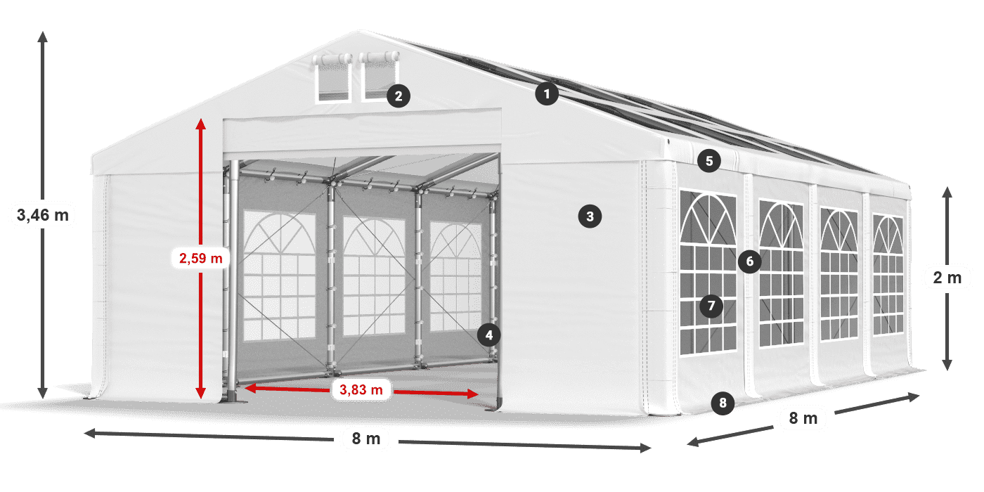 Acoperiș: MS 580 PVC Pereţi: SD 500 PVC 2m legenda