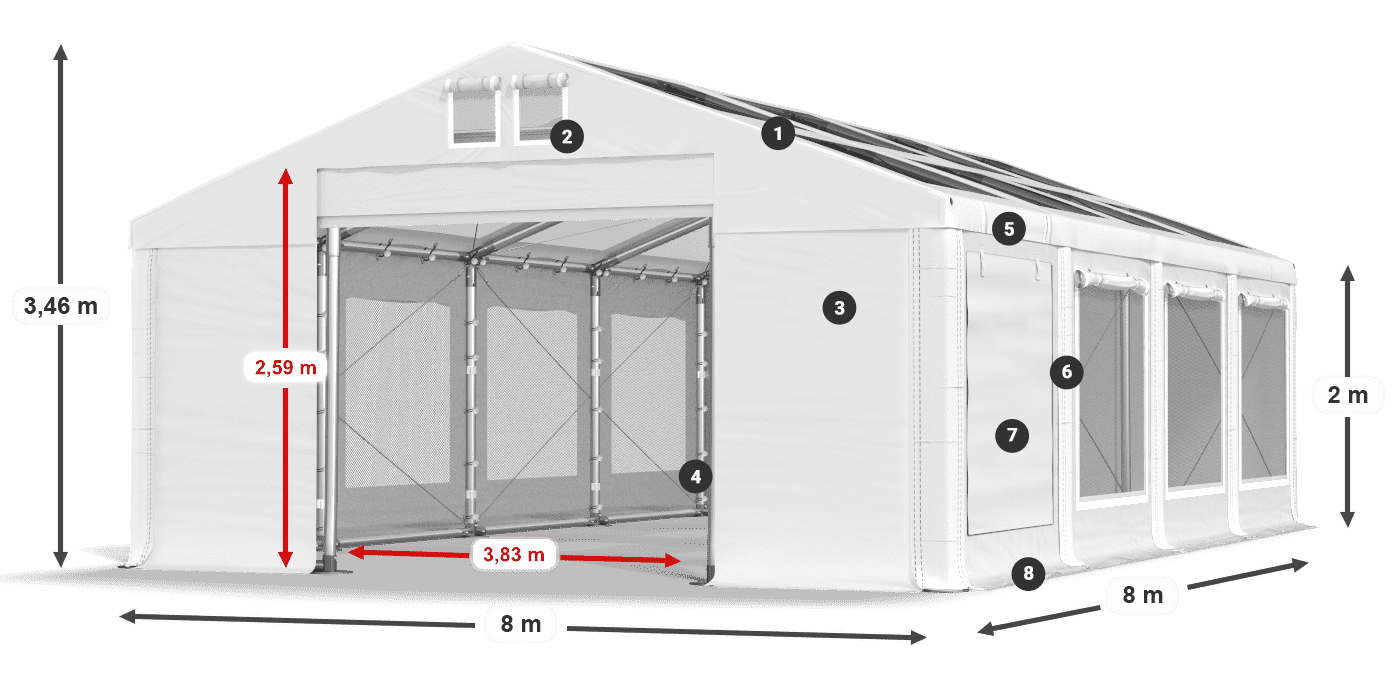 Acoperiș: MS T 580 PVC Pereţi: SDM 500 PVC 2m legenda