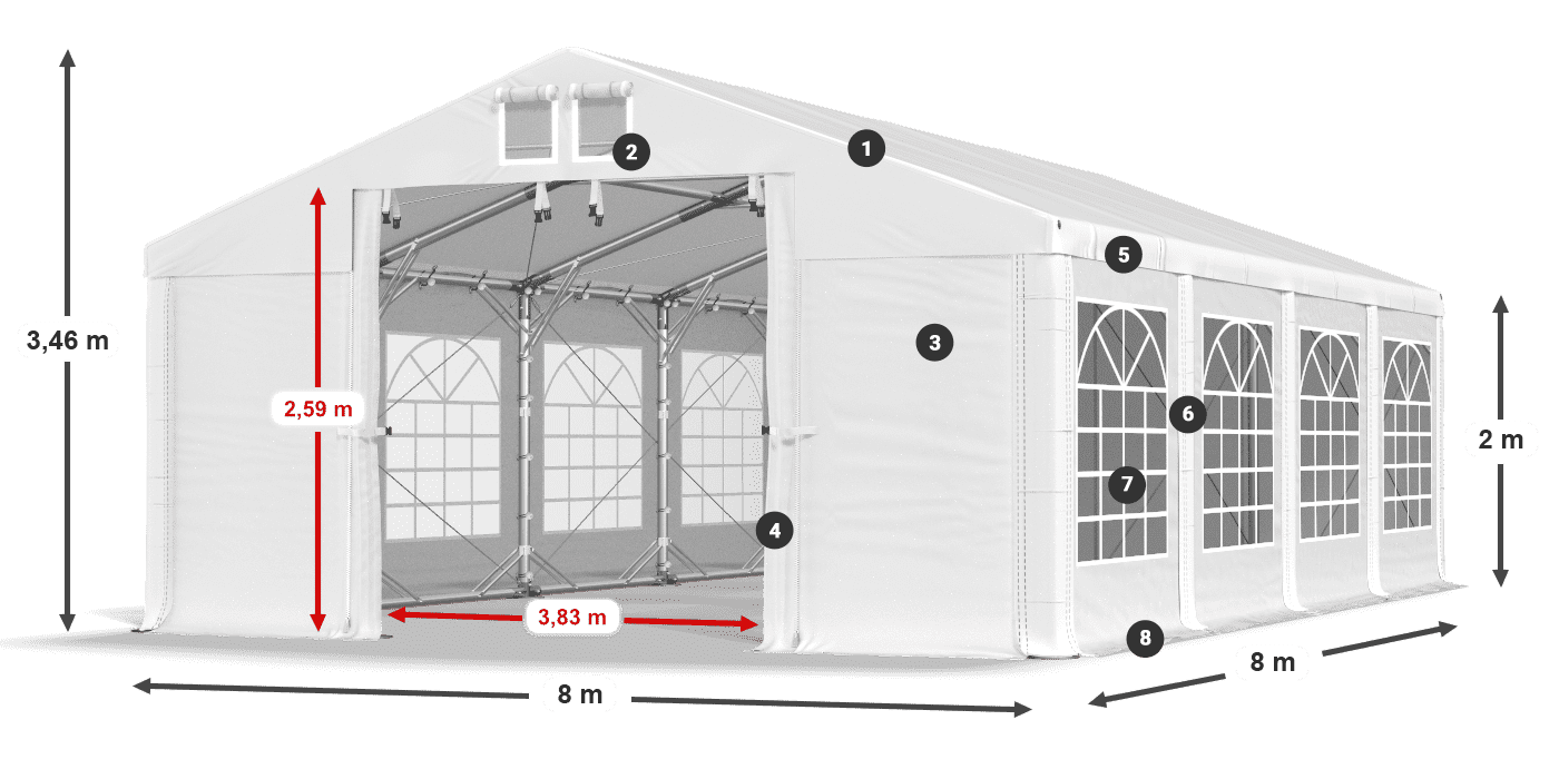 Acoperiș: SD 560 PVC Pereţi: FR 620 PVC legenda 2m