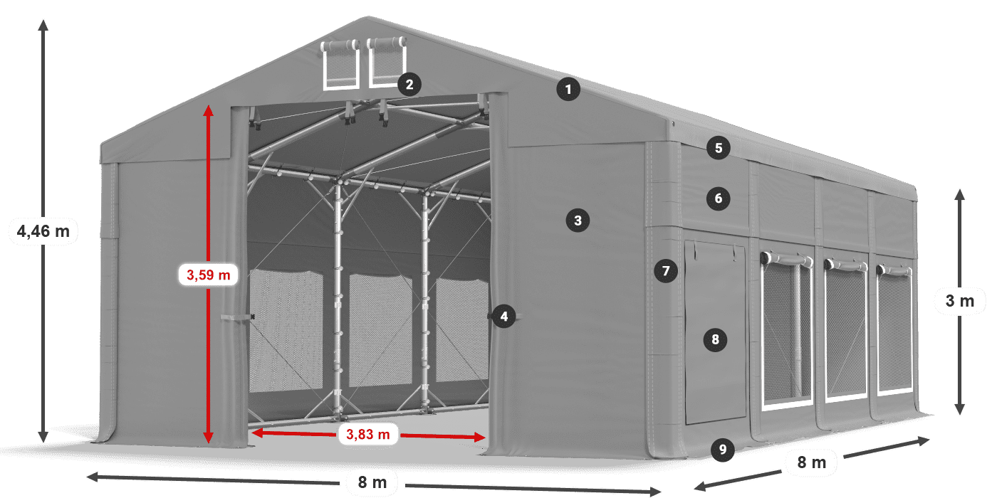 Acoperiș: FR 620 PVC Pereţi: SD 500 PVC Legenda 3m