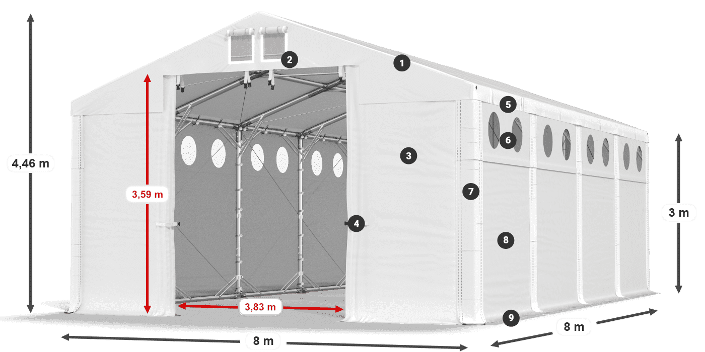 Acoperiș: MS 580 PVC Pereţi: FR O 620 PVC Legenda 3m