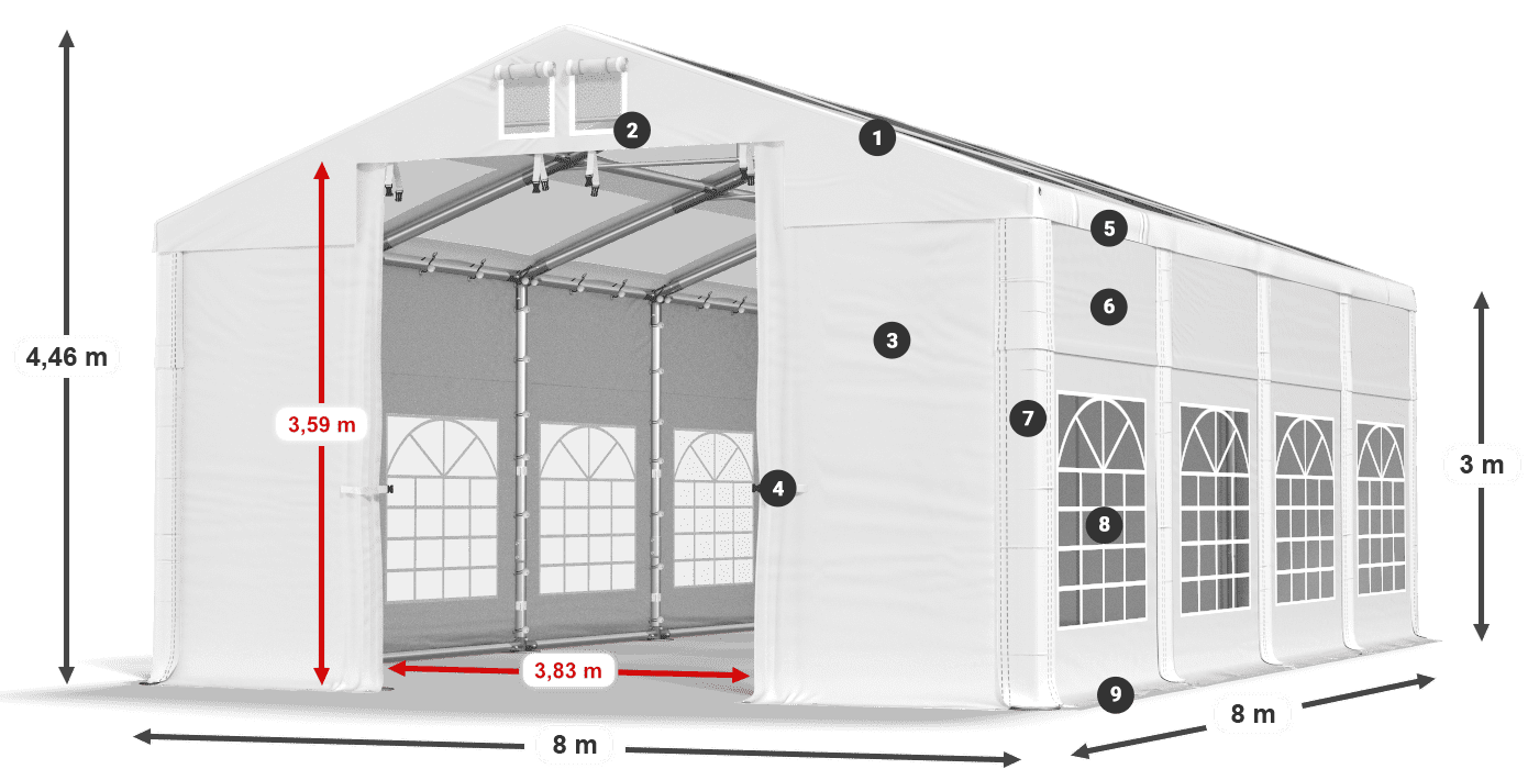 Acoperiș: MS T 580 PVC Pereţi: FR 620 PVC Legenda 3m
