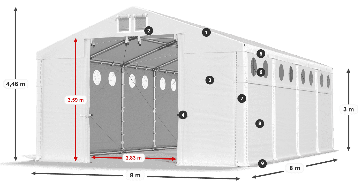 Acoperiș: MS 580 PVC Pereţi: FR O 620 PVC Legenda 3m