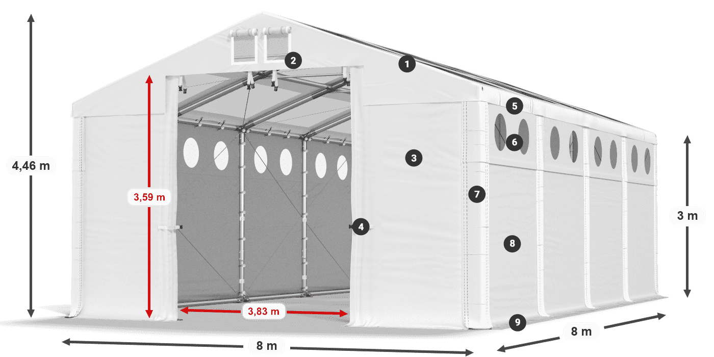 Acoperiș: MS T 580 PVC Pereţi: MS O 580 PVC Legenda 3m