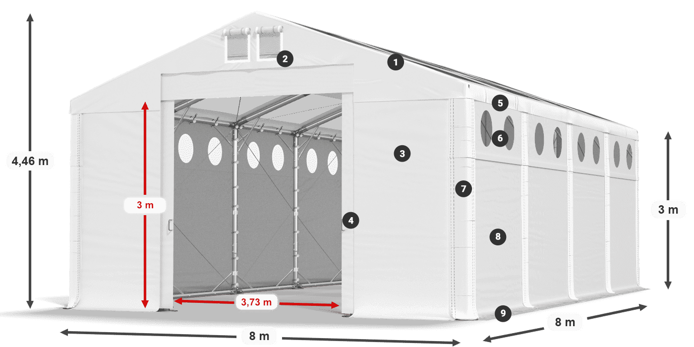 Acoperiș: MS T 580 PVC Pereţi: SD O 500 PVC Legenda 3m