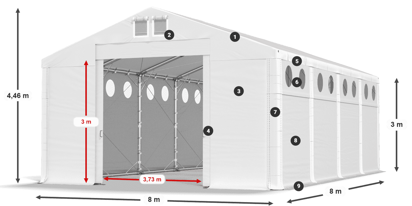 Acoperiș: SD 560 PVC Pereţi: FR O 620 PVC legenda 3m