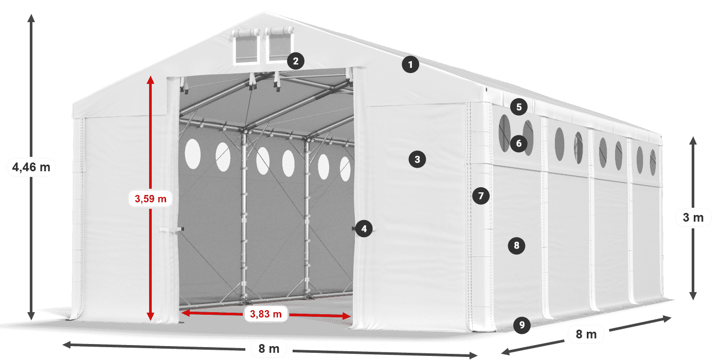 Acoperiș: SD 560 PVC Pereţi: FR O 620 PVC legenda 3m