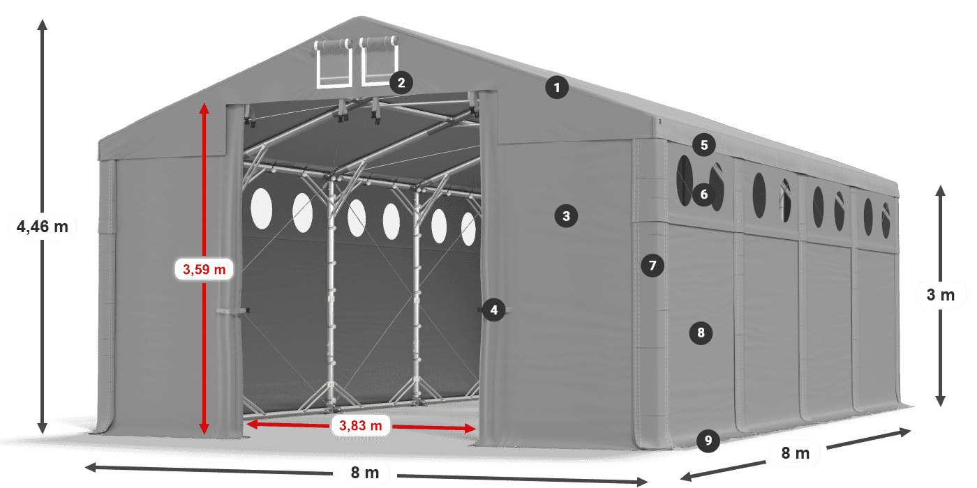 Acoperiș: SD 560 PVC Pereţi: FR O 620 PVC legenda 3m