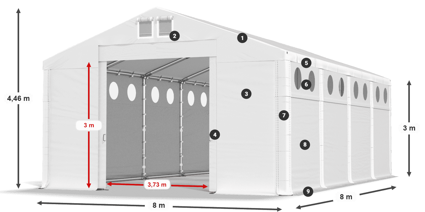Acoperiș: SD 560 PVC Pereţi: FR O 620 PVC legenda 3m