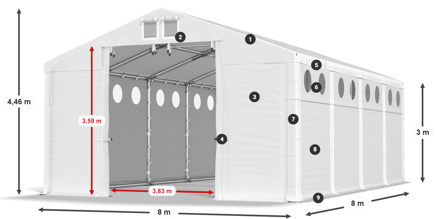 Acoperiș: SD 560 PVC Pereţi: FR O 620 PVC legenda 3m