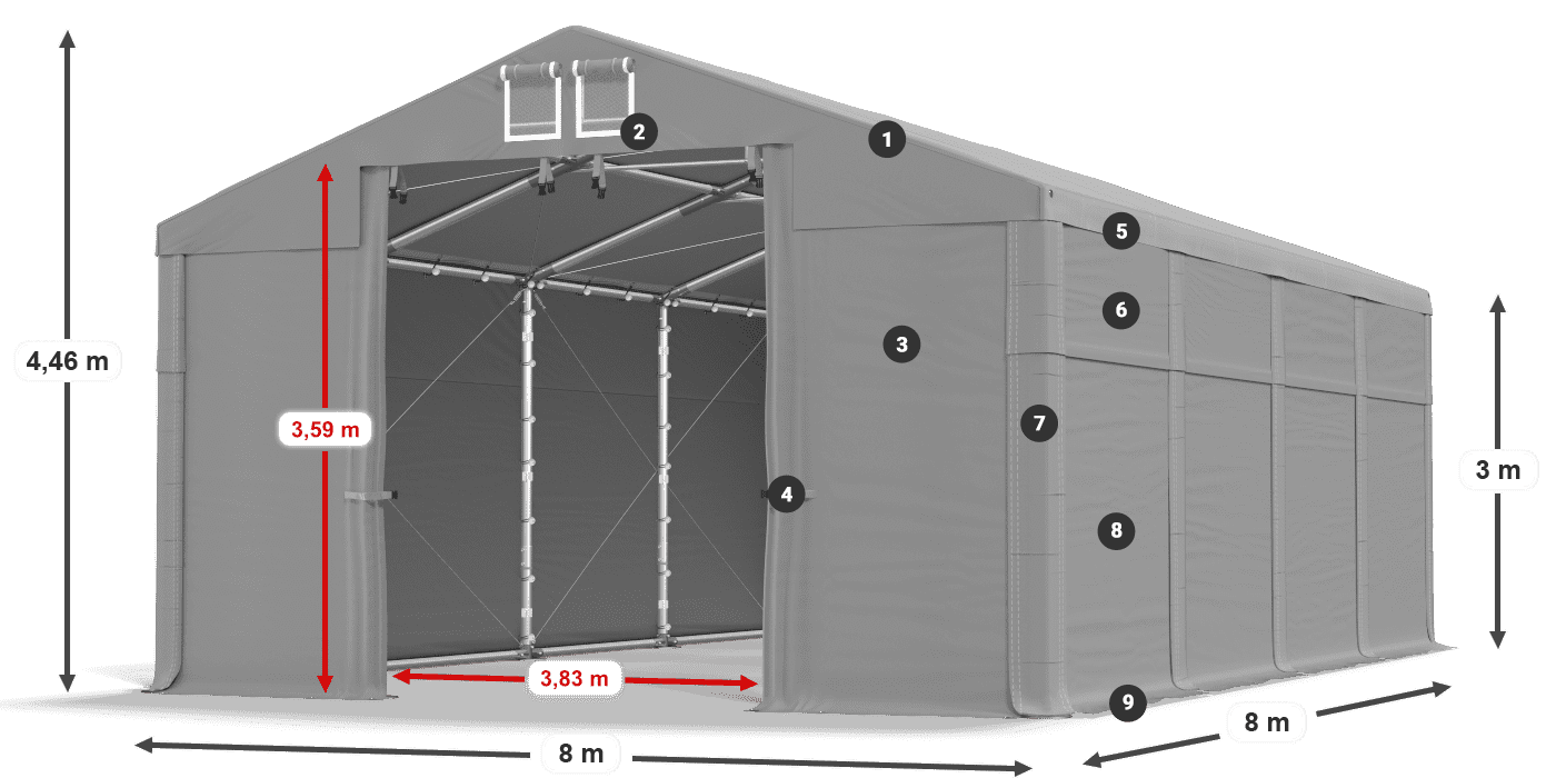 Acoperiș: SD 560 PVC Pereţi: FR 620 PVC legenda 3m