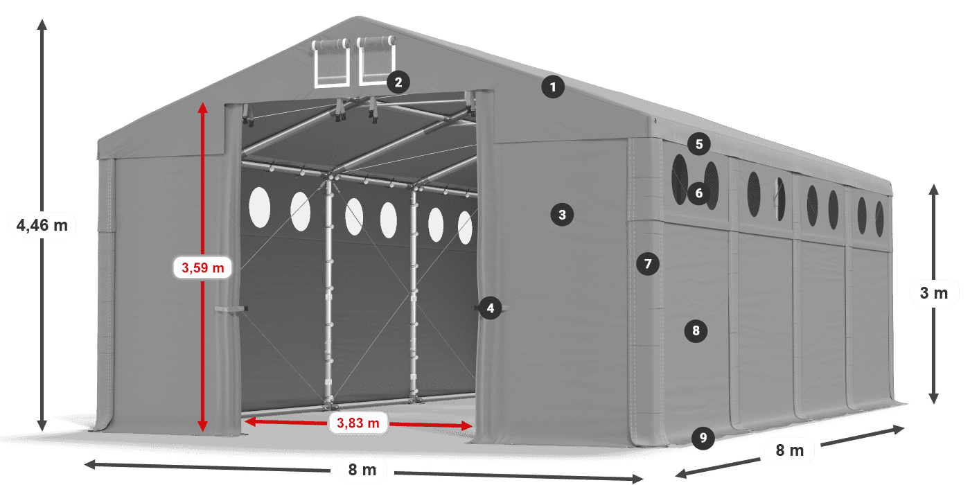 Acoperiș: SD 560 PVC Pereţi: FR O 620 PVC legenda 3m