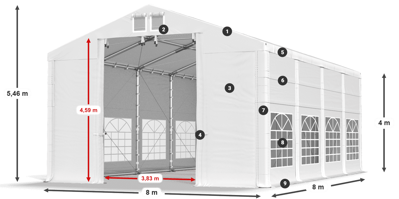 Acoperiș: MS 580 PVC Pereţi: FR 620 PVC Legenda 4m