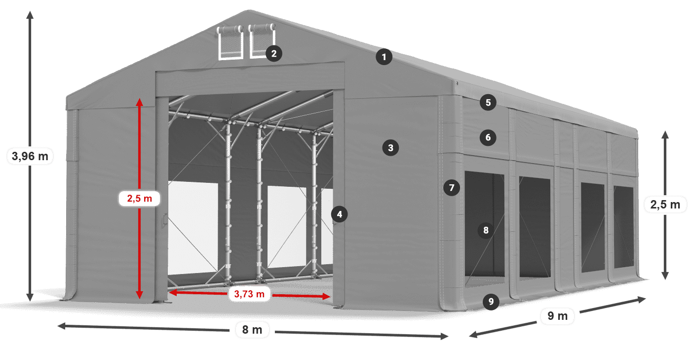 Acoperiș: FR 620 PVC Pereţi: MS 580 PVC legenda 2.5m