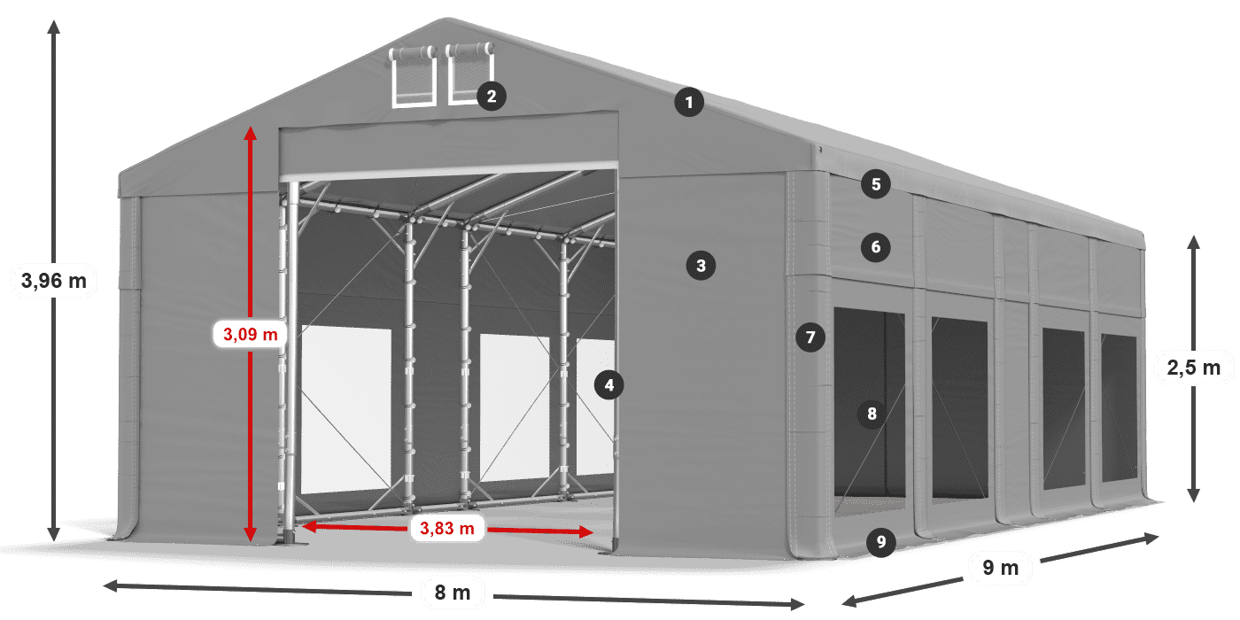 Acoperiș: FR 620 PVC Pereţi: MS 580 PVC legenda 2.5m
