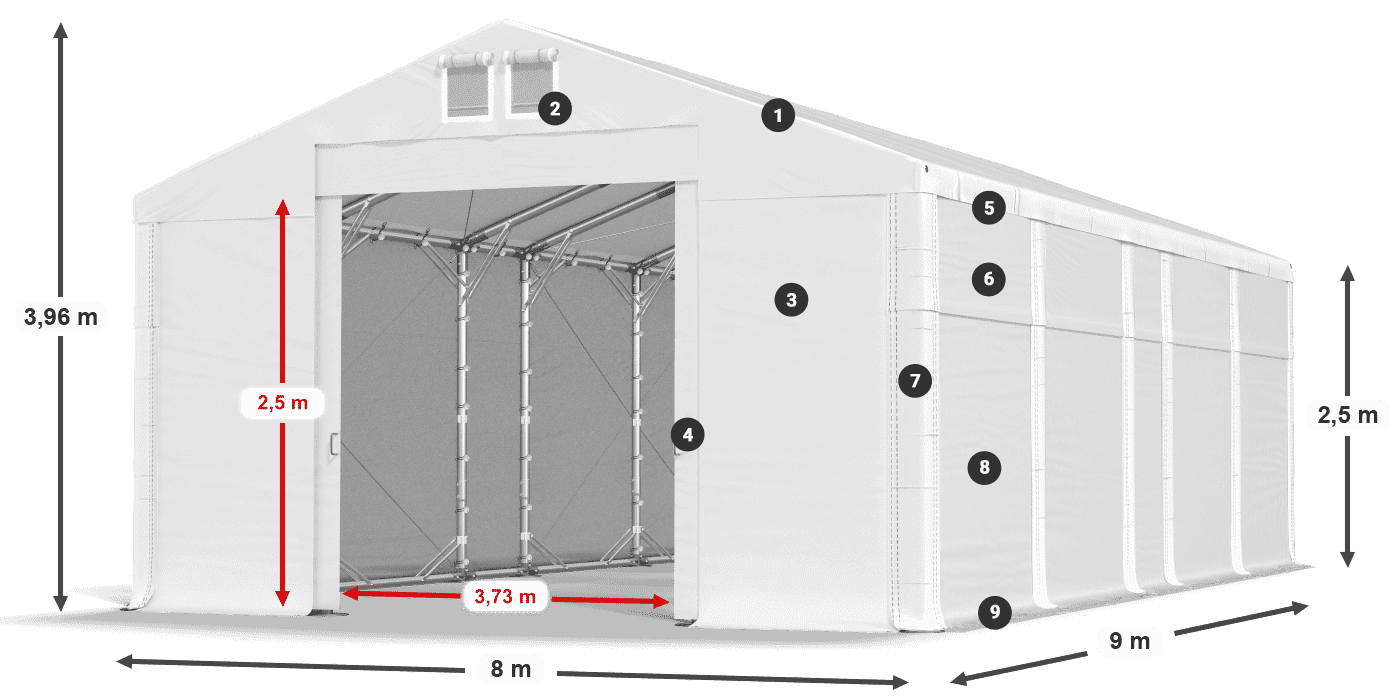 Acoperiș: FR 620 PVC Pereţi: MS 580 PVC legenda 2.5m