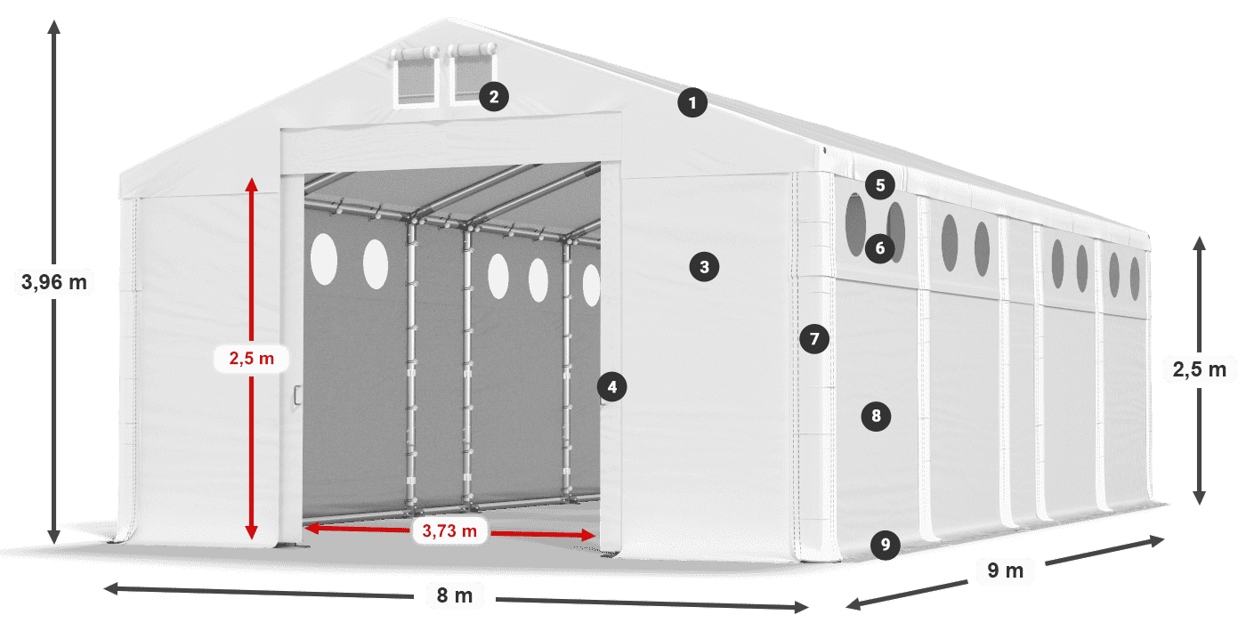 Acoperiș: FR 620 PVC Pereţi: MS O 580 PVC legenda 2.5m
