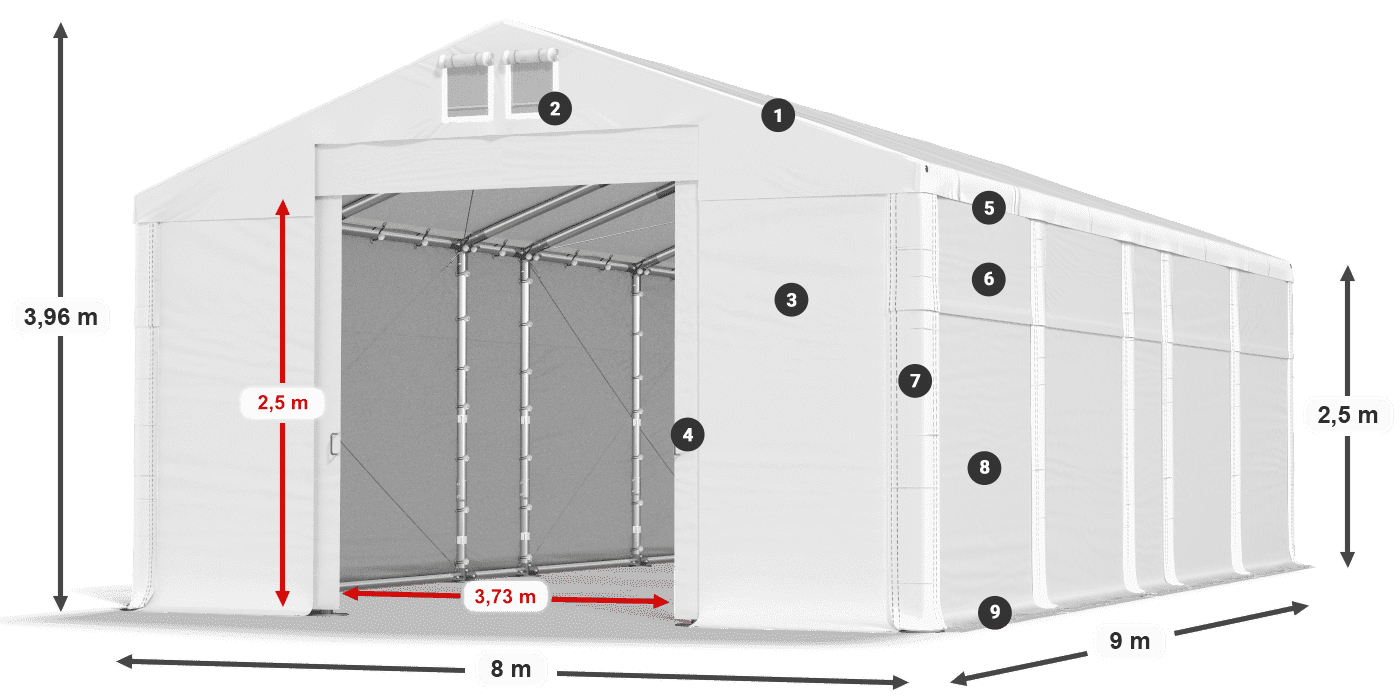 Acoperiș: FR 620 PVC Pereţi: MS 580 PVC legenda 2.5m