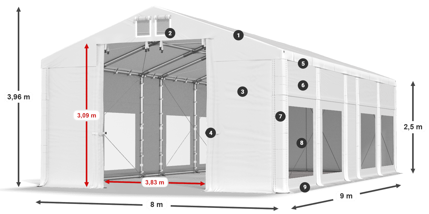 Acoperiș: FR 620 PVC Pereţi: MS 580 PVC legenda 2.5m