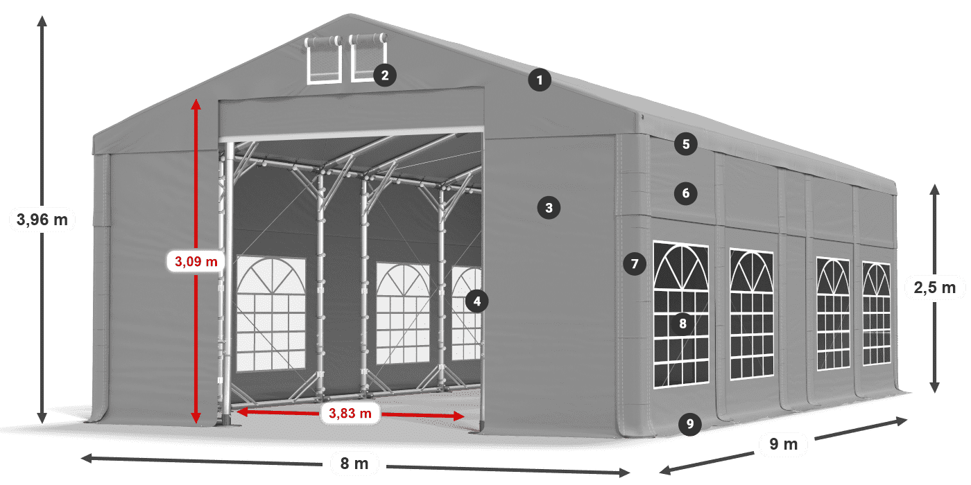 Acoperiș: FR 620 PVC Pereţi: SD 500 PVC legenda 2.5m