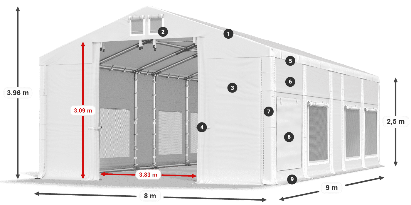 Acoperiș: FR 620 PVC Pereţi: SD 500 PVC legenda 2.5m