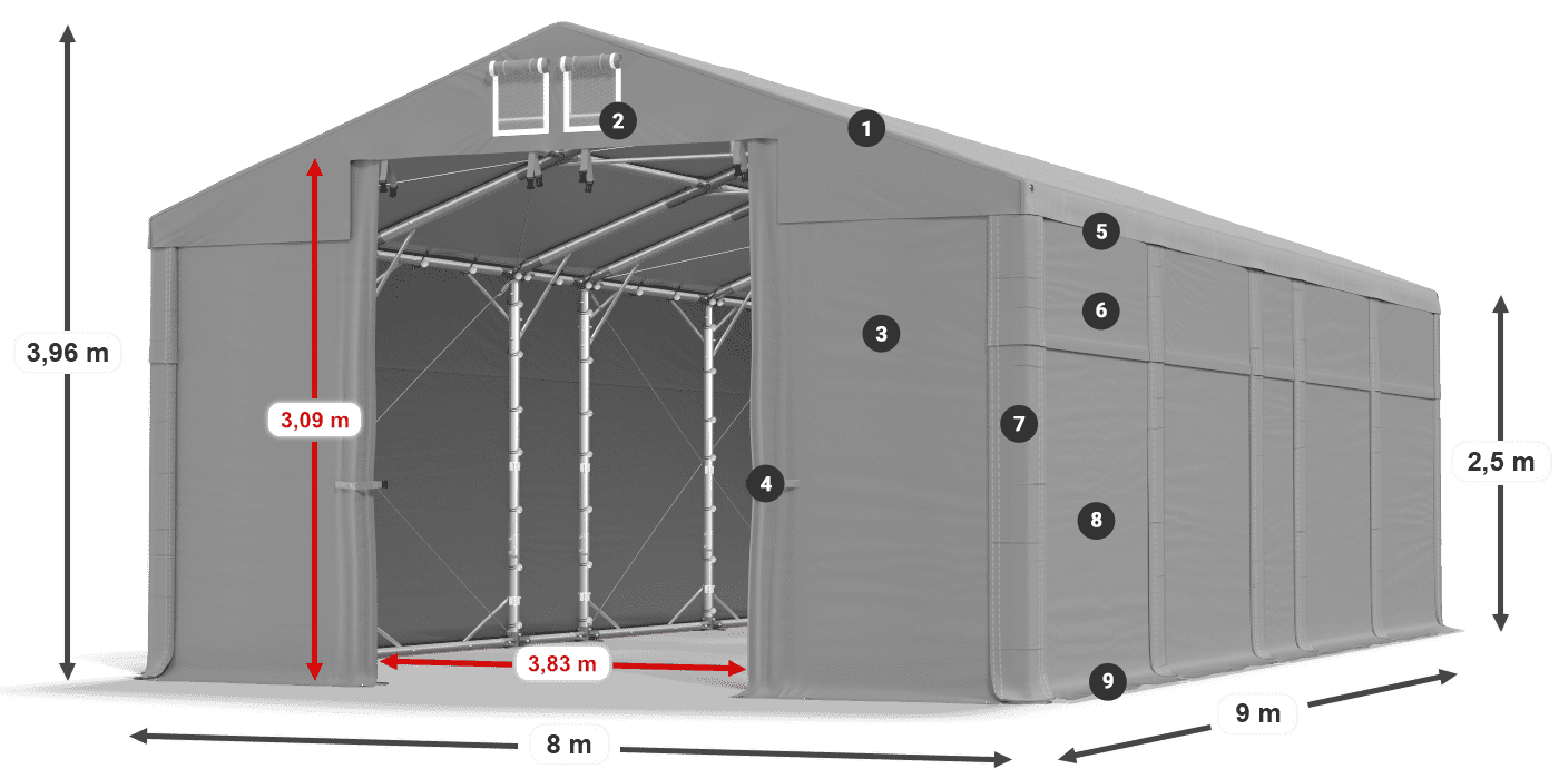 Acoperiș: MS 580 PVC Pereţi: FR 620 PVC legenda 2.5m