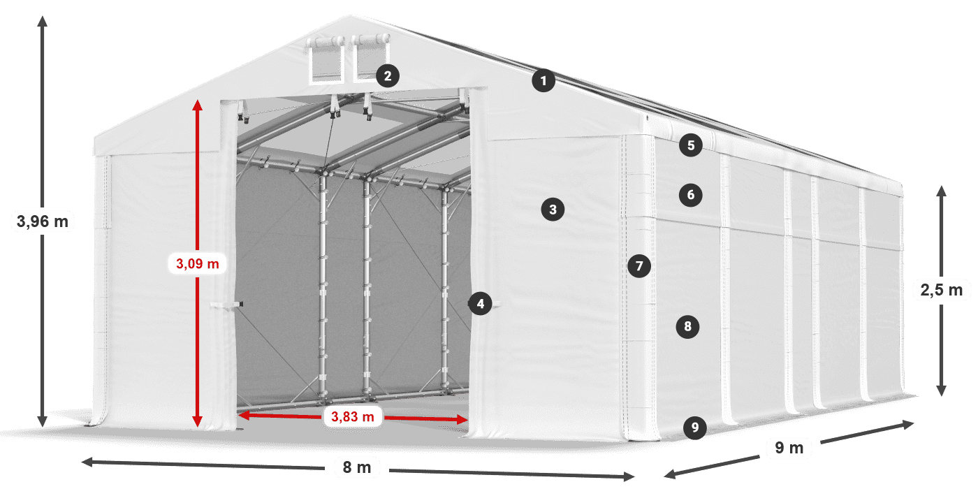 Acoperiș: MS T 580 PVC Pereţi: FR 620 PVC legenda 2.5m