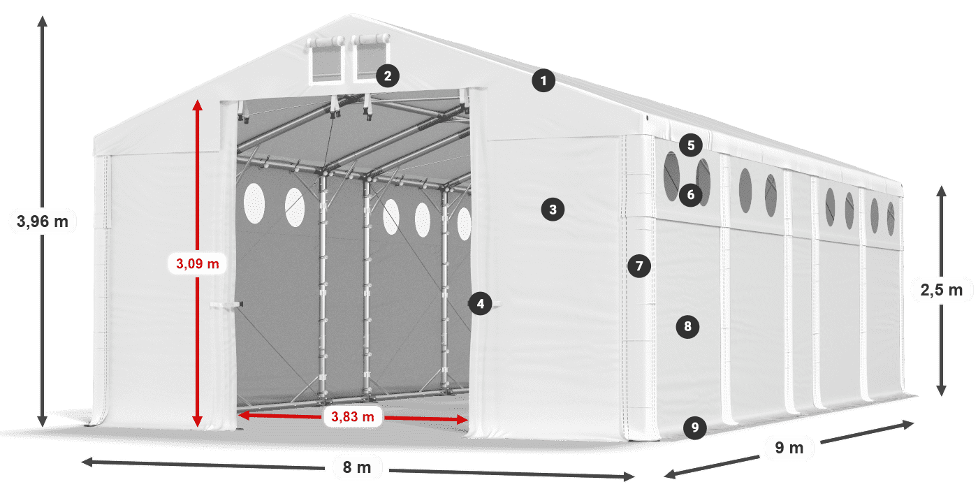 Acoperiș: MS 580 PVC Pereţi: FR O 620 PVC legenda 2.5m
