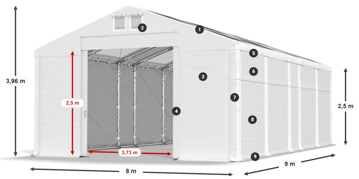 Acoperiș: MS T 580 PVC Pereţi: FR 620 PVC legenda 2.5m
