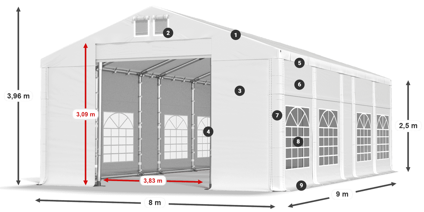 Acoperiș: MS 580 PVC Pereţi: FR 620 PVC legenda 2.5m
